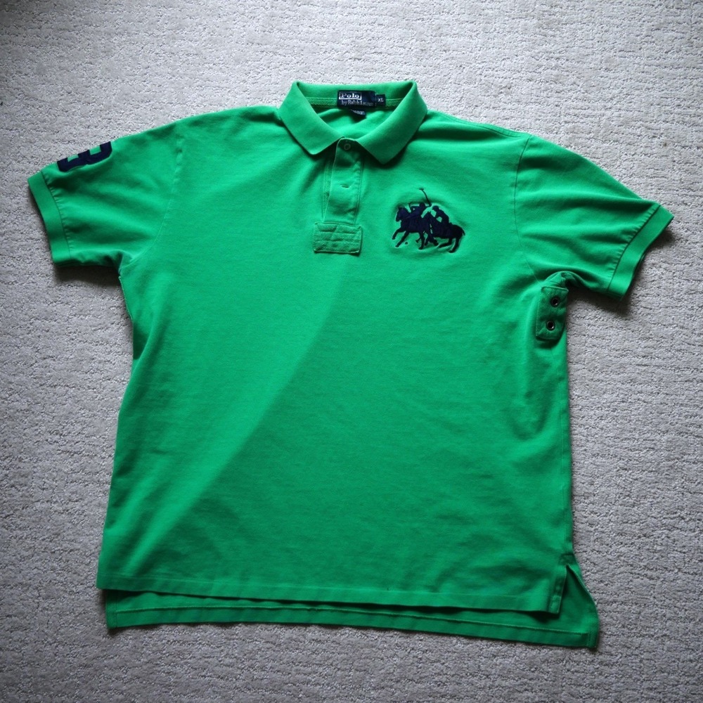 Polo Ralph Lauren Men XL Green Short Sleeve Big Pony Polo Shirt Navy Logo